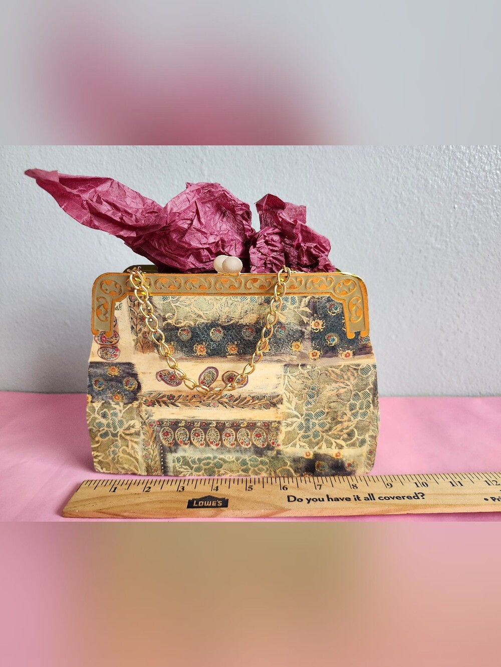 Vintage Renaissance Purse Style Gift Bag Tapestry Pattern Gold Chain Handle